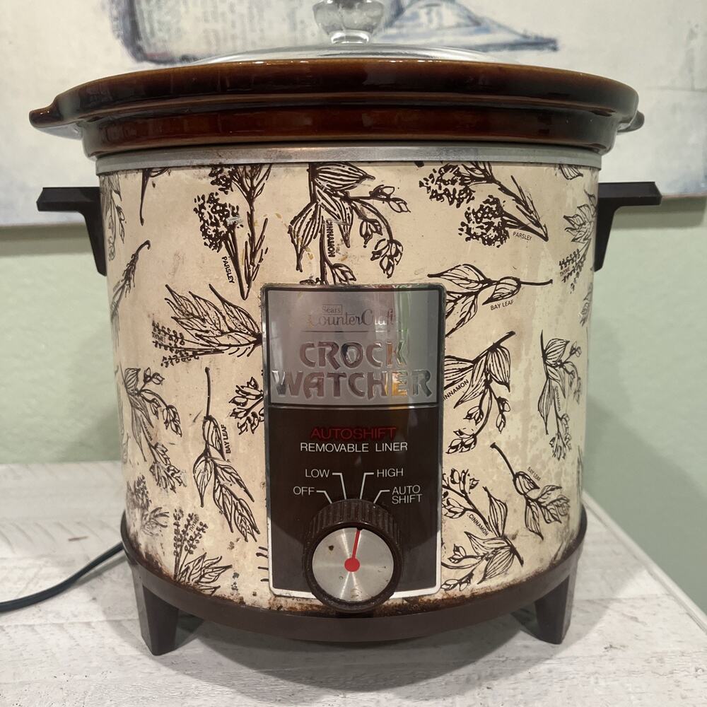 SEARS Vintage Retro 70s Crockpot Slow Cooker CROCK WATCHER Fall Leaves Herbs